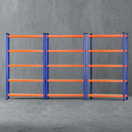 Rannoch Boltless Garage Shelving Rack, 5 Tier, 3m x 1.8m, Orange Blue