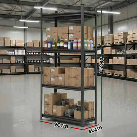 Nevis Convertible Workbench Shelving Rack, 4 Tier, 90 x 40 x 180cm, Black