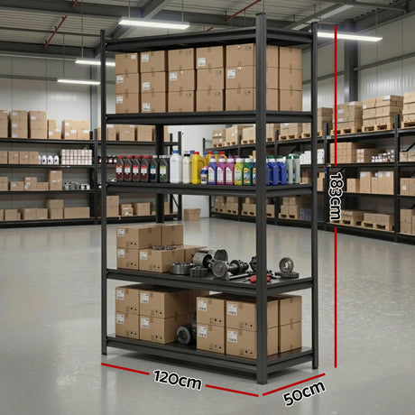 Nevis Convertible Workbench Shelving Rack, 5 Tier, 120 x 50 x 183cm, Black