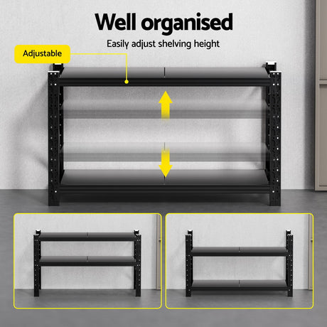 Dalwhinnie Garage Z Brace Shelving Rack, 2 Tier, 1.5m x 0.9m x 0.6m, Black