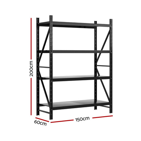Dalwhinnie Garage Z Brace Shelving Rack, 4 Tier, 1.5m x 0.6m x 2m, Black