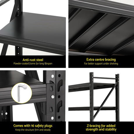 Glencoe Garage Steel Shelving Rack, 5 Tier, 4m x 1.8m, Black