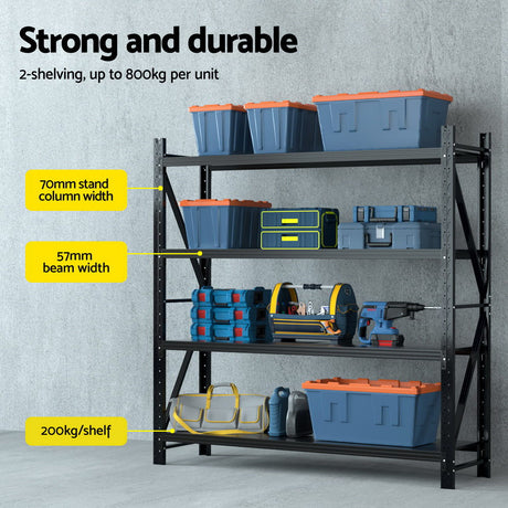 Glencoe Garage Steel Shelving Rack, 5 Tier, 4m x 2m, Black