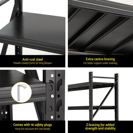Glencoe Garage Steel Shelving Rack, 5 Tier, 4m x 2m, Black