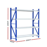 Warehouse Shelving Rack 4 Tier 200kg 2M x 2M 600mm Deep Blue and Grey