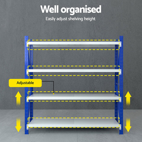 Warehouse Shelving Rack 4 Tier 200kg 2M x 2M 600mm Deep Blue and Grey