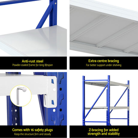 Warehouse Shelving Rack 4 Tier 200kg 2M x 2M 600mm Deep Blue and Grey