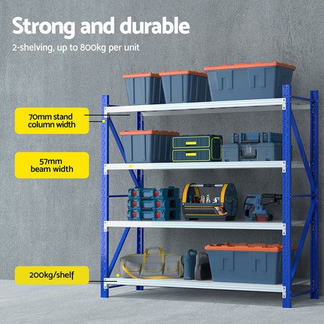 Glencoe Garage Steel Shelving Rack, 5 Tier, 4m x 2m, Blue