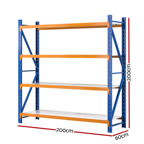 Dalwhinnie Garage Z Brace Shelving Rack, 4 Tier, 2m x 0.6m x 2m, Orange Blue