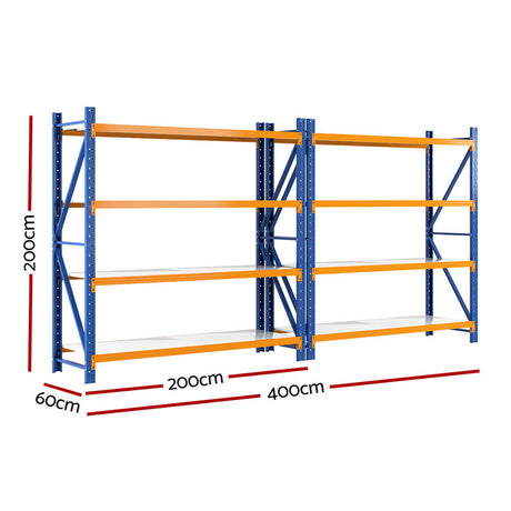 Glencoe Garage Steel Shelving Rack, 5 Tier, 4m x 2m, Orange