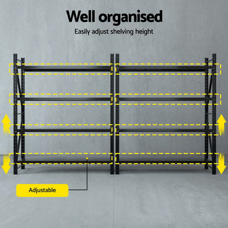 Glencoe Garage Steel Shelving Rack, 5 Tier, 4m x 2.4m, Black