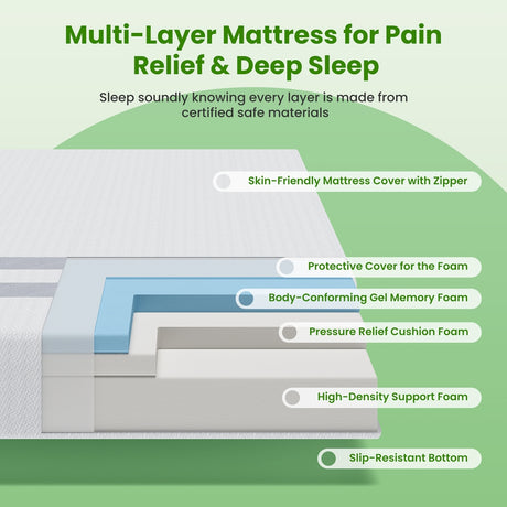 Medium Gel Memory Foam Mattress, 25cm Queen