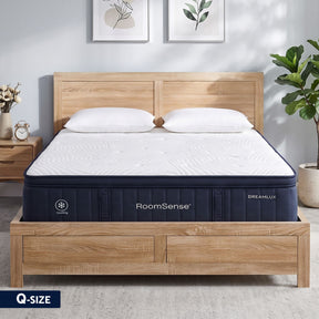 Corciano Oatmeal Queen bed frame in a modern bedroom