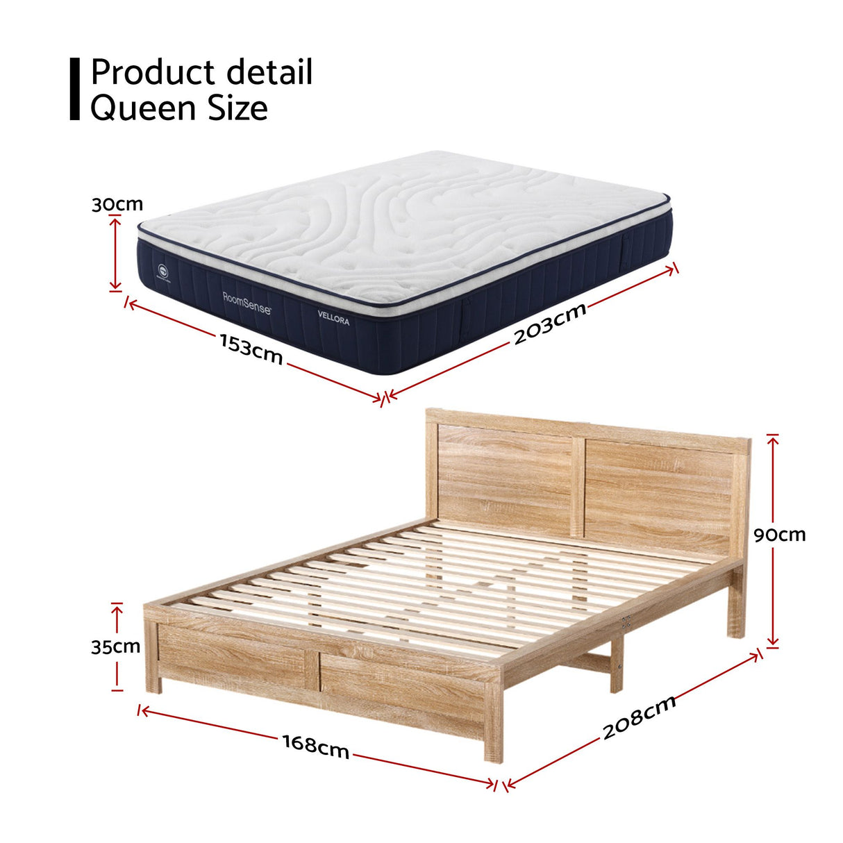 Bettona Bed Frame with Mattress, Pine