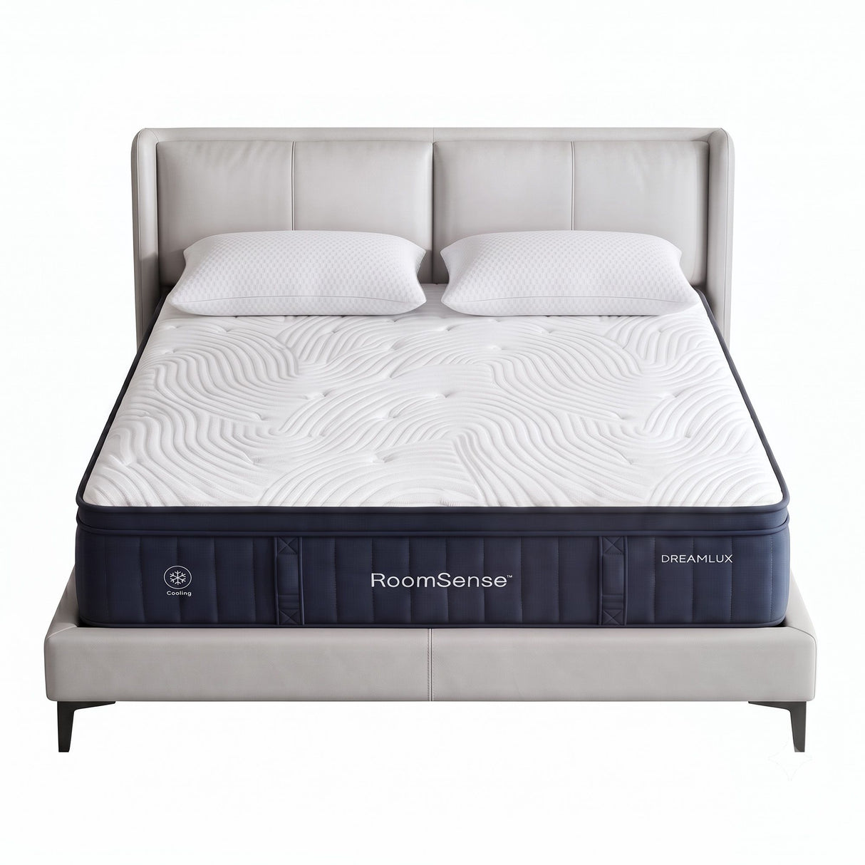 Medium soft 5 zone gel hybrid mattress with cooling pillows, 34cm queen