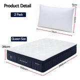 Medium soft 5 zone gel hybrid mattress with cooling pillows, 34cm queen