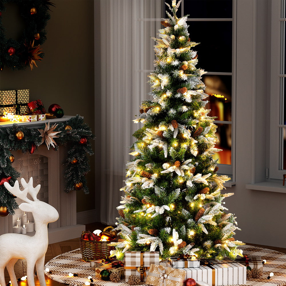 Jingle Jollys 190cm LED Flocked Christmas Tree