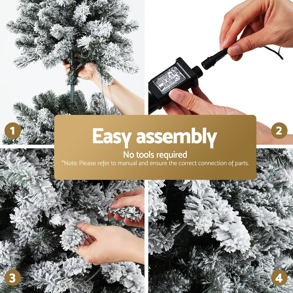 Jingle Jollys 2.1m Pre-lit Snow Flocked Christmas Tree