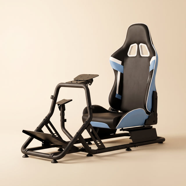 Studio photo of Kambalda Racing Simulator Cockpit with Steering Wheel Stand, Blue in hero